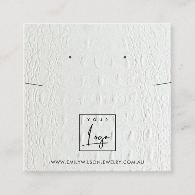 WHITE LEATHER TEXTURE NECKLACE ERING DISPLAY SQUARE BUSINESS CARD (Front)