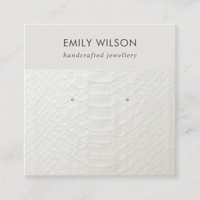 WHITE LEATHER TEXTURE STUD EARRING DISPLAY CARD (Front)