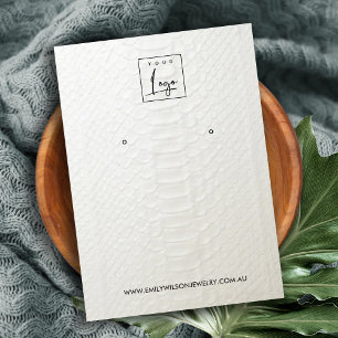 WHITE LEATHER TEXTURE STUD EARRING DISPLAY CARD