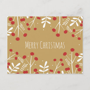 White Leaves & Berries Gold Holiday Christmas