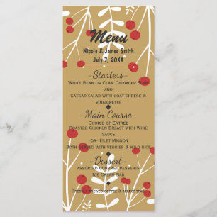 White Leaves & Berries Gold Holiday Christmas Menu