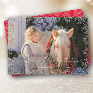 White Leaves Christmas Photo Holiday Card