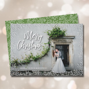 White Leaves Christmas Photo Holiday Card