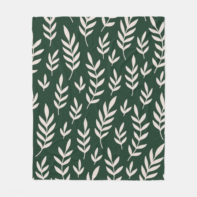 White leaves Fleece Blanket (Front)
