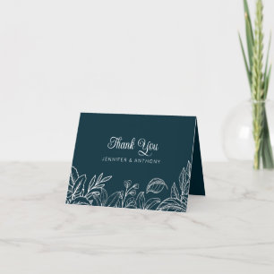 White Leaves Hand Drawn  Thank You Card