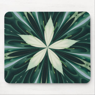 White Leaves In A Green Forest Kaleidoscope Mouse Pad