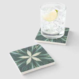 White Leaves In A Green Forest Kaleidoscope Stone Coaster