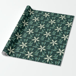 White Leaves In A Green Forest Kaleidoscope Wrapping Paper
