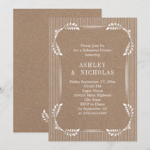 White leaves kraft paper wedding rehearsal dinner invitation