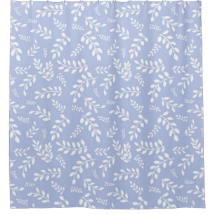 White Leaves on a Light Steel Blue background Shower Curtain