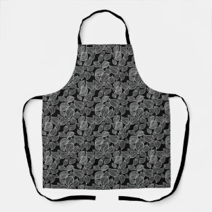 White Leaves on Black All-Over Print Apron