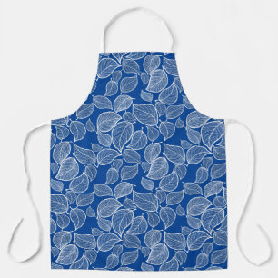 White Leaves on Blue All-Over Print Apron