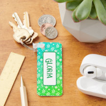 White Leaves On Green Keychain
