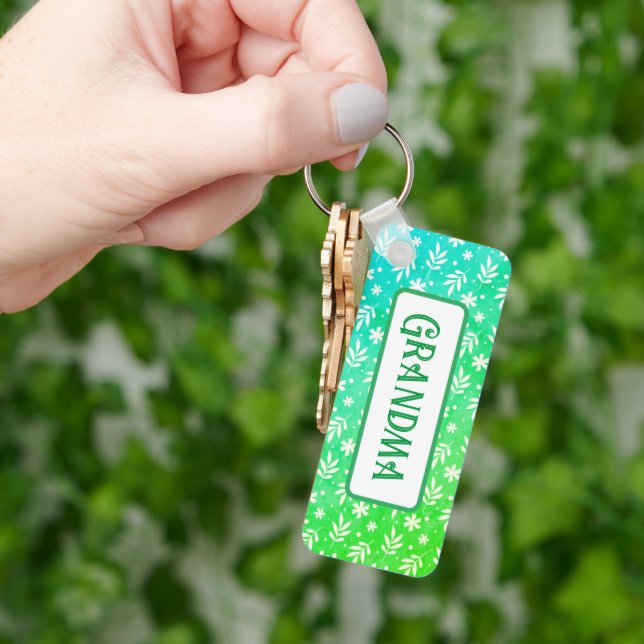 White Leaves On Green Keychain (Hand)