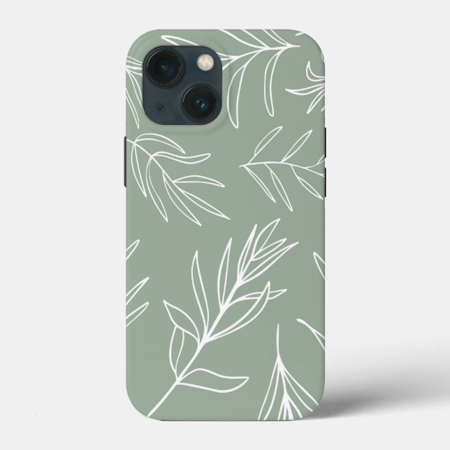 White Leaves On Sage Green Case-Mate iPhone Case (Back)