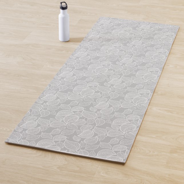 White Leaves on Silver Grey Yoga Mat (In Situ)
