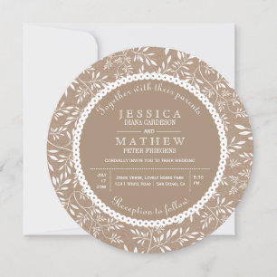 White leaves pattern kraft paper rustic wedding invitation