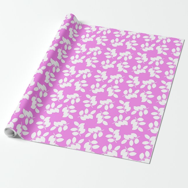 White leaves silhouette on pink wrapping paper (Unrolled)