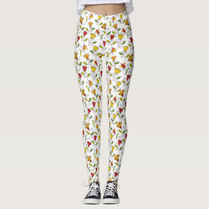 White leggings with a colourful floral pattern 