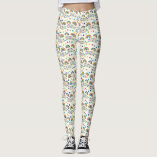 White leggings with colourful rainbow and geometri