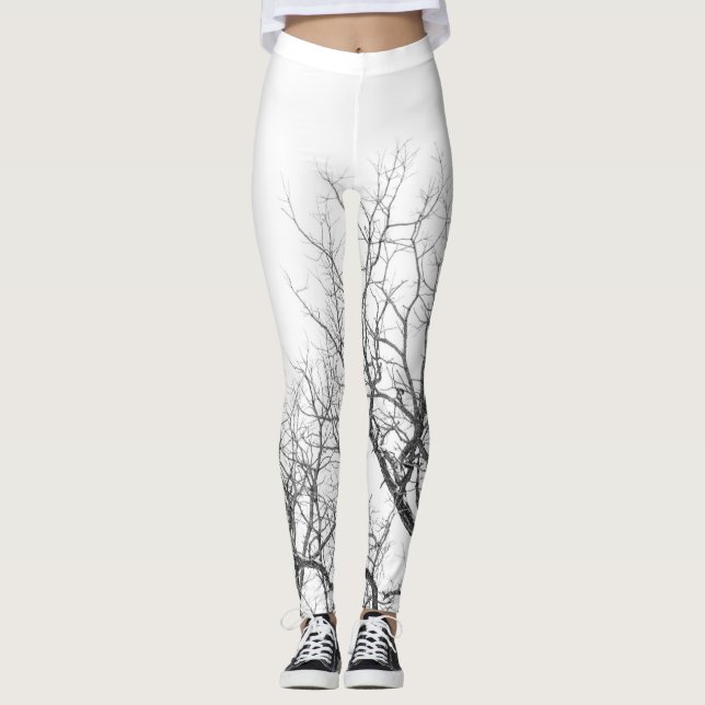 White leggings with tree branches. (Front)