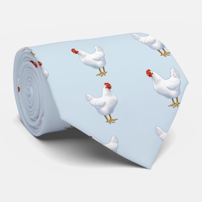 White Leghorn Chicken Cute Hen Tie (Rolled)