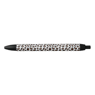 White Leopard Print Black Ink Pen