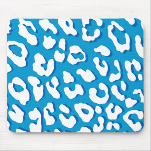 White Leopard Print Blue Mouse Pad