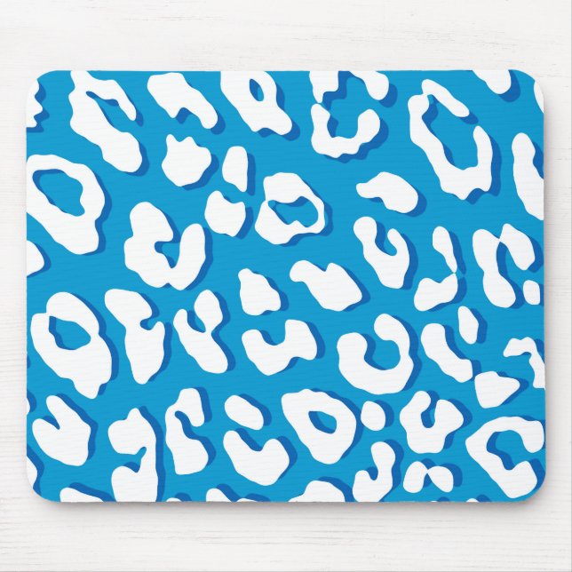 White Leopard Print Blue Mouse Pad (Front)
