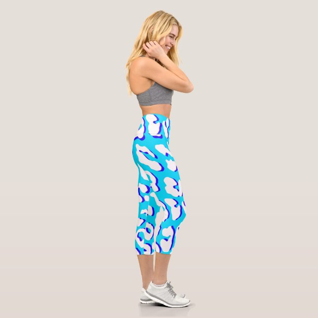 White Leopard Print Blue Navy Capri Leggings (Right)