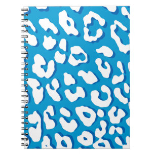 White Leopard Print Blue Notebook