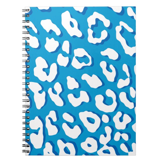 White Leopard Print Blue Notebook (Front)