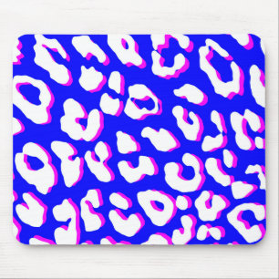 White Leopard Print Blue Pink Mouse Pad