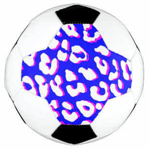 White Leopard Print Blue Pink Soccer Ball