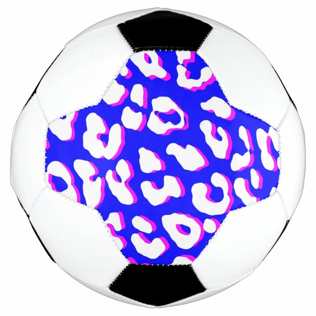 White Leopard Print Blue Pink Soccer Ball (Front)