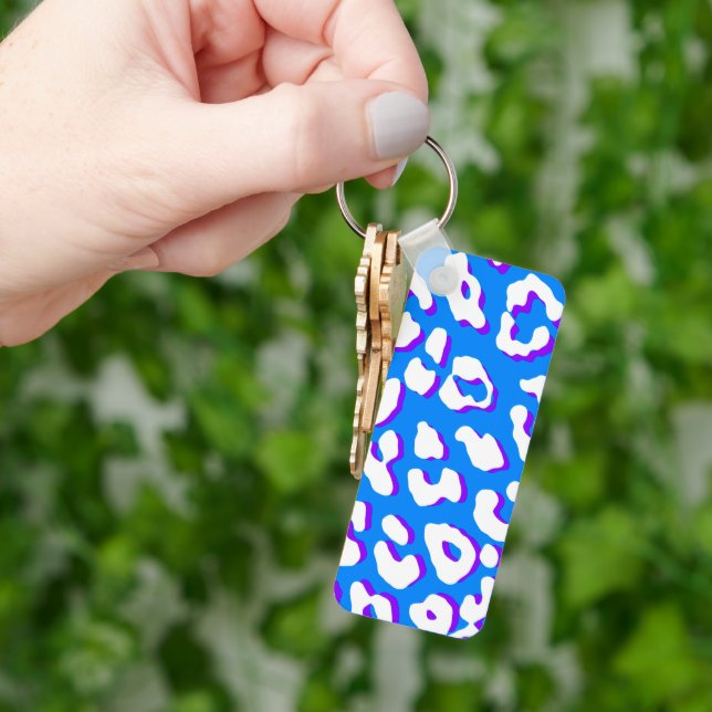 White Leopard Print Blue Purple Key Ring (Hand)