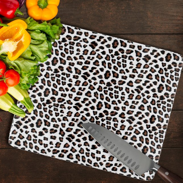 White Leopard Print  Cutting Board (White Leopard Print Cutting Board by Looly Elzayat)