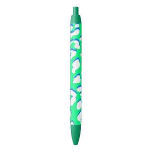 White Leopard Print Green Blue Black Ink Pen
