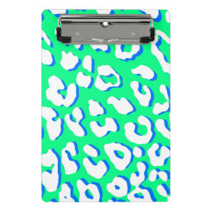 White Leopard Print Green Blue Mini Clipboard