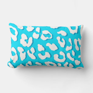 White Leopard Print Light Blue Lumbar Cushion