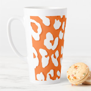 White Leopard Print Orange Latte Mug