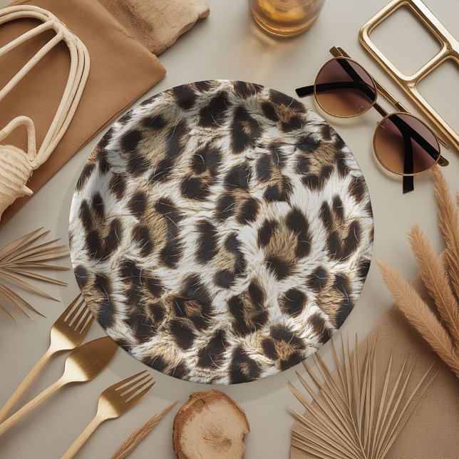 White Leopard Print Safari Party Supplies ID1157 Paper Plate (Creator Uploaded)