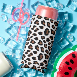 White Leopard Print  Seltzer Can Cooler