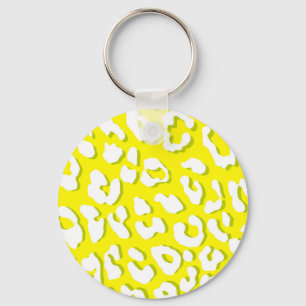 White Leopard Print Yellow Key Ring