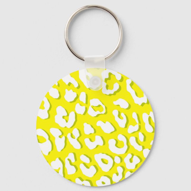 White Leopard Print Yellow Key Ring (Front)