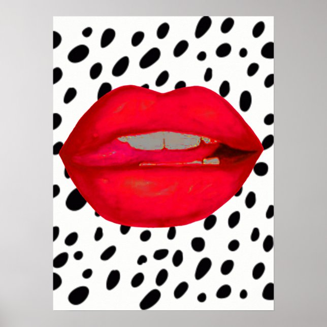 white leopard red lips rockabilly art poster (Front)
