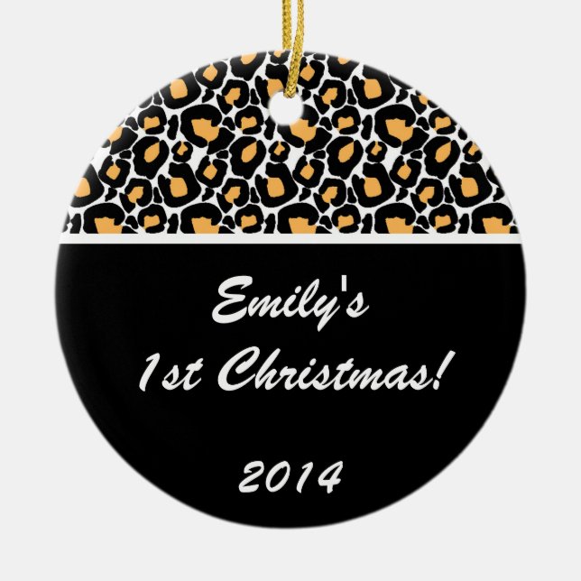 White Leopard Spot Personalised Name Ornament (Front)