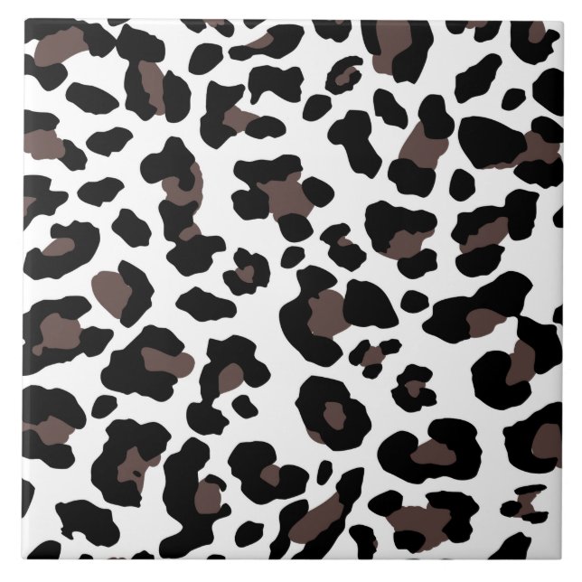White leopard spots, animal fur print, wild cats ceramic tile (Front)
