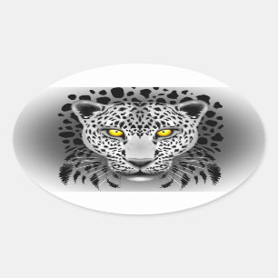 White Leopard with Yellow Eyes Oval Stickers
