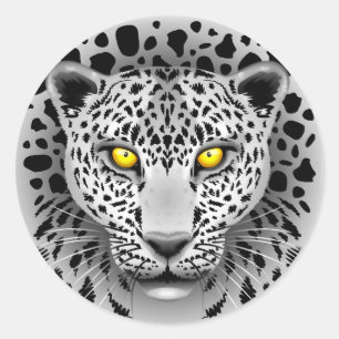 White Leopard with Yellow Eyes Round Stickers